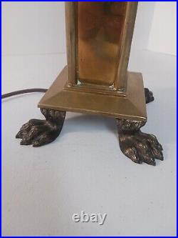 Arts And Crafts Style Lamp With Multi Color Slag Glass Shade Footed Brass