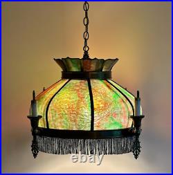 Arts Craft CHANDELIER STAINED GLASS-John Morgan Slag Glass Chandelier Missions