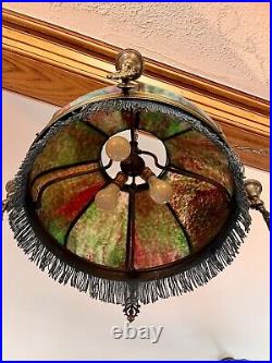 Arts Craft CHANDELIER STAINED GLASS-John Morgan Slag Glass Chandelier Missions