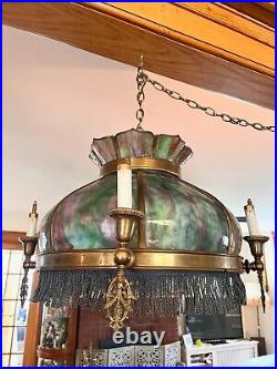 Arts Craft CHANDELIER STAINED GLASS-John Morgan Slag Glass Chandelier Missions