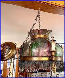 Arts Craft CHANDELIER STAINED GLASS-John Morgan Slag Glass Chandelier Missions