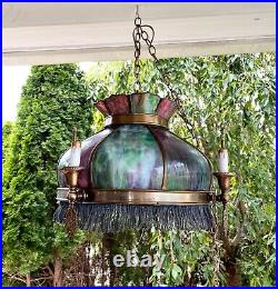 Arts Craft CHANDELIER STAINED GLASS-John Morgan Slag Glass Chandelier Missions