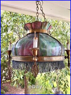 Arts Craft CHANDELIER STAINED GLASS-John Morgan Slag Glass Chandelier Missions