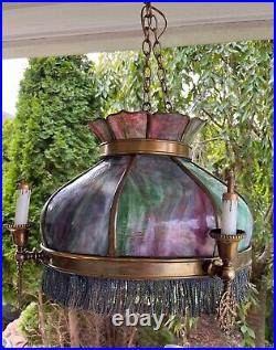 Arts Craft CHANDELIER STAINED GLASS-John Morgan Slag Glass Chandelier Missions