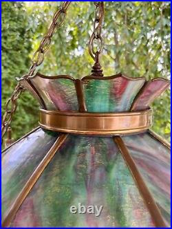 Arts Craft CHANDELIER STAINED GLASS-John Morgan Slag Glass Chandelier Missions