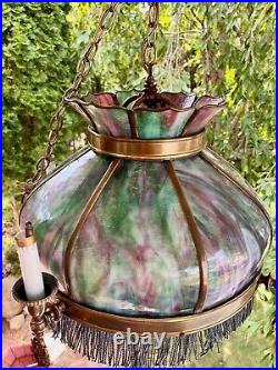 Arts Craft CHANDELIER STAINED GLASS-John Morgan Slag Glass Chandelier Missions