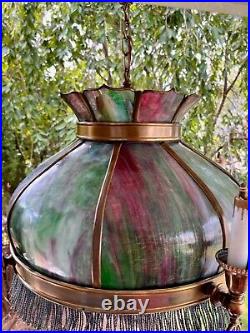 Arts Craft CHANDELIER STAINED GLASS-John Morgan Slag Glass Chandelier Missions