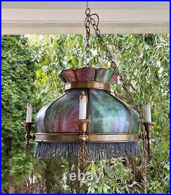 Arts Craft CHANDELIER STAINED GLASS-John Morgan Slag Glass Chandelier Missions