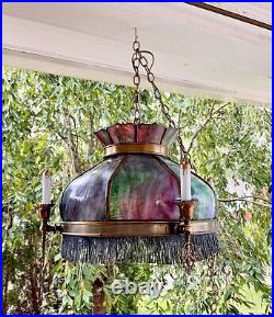 Arts Craft CHANDELIER STAINED GLASS-John Morgan Slag Glass Chandelier Missions
