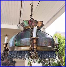 Arts Craft CHANDELIER STAINED GLASS-John Morgan Slag Glass Chandelier Missions