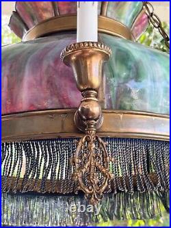 Arts Craft CHANDELIER STAINED GLASS-John Morgan Slag Glass Chandelier Missions
