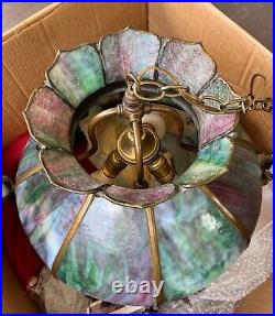 Arts Craft CHANDELIER STAINED GLASS-John Morgan Slag Glass Chandelier Missions