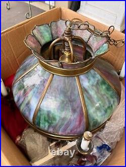 Arts Craft CHANDELIER STAINED GLASS-John Morgan Slag Glass Chandelier Missions