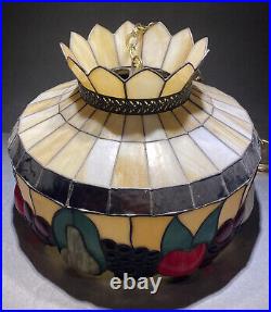 Arts & Craft Slag Stained Glass Hanging Lamp w Chain Tiffany Style 16 Diameter