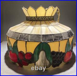 Arts & Craft Slag Stained Glass Hanging Lamp w Chain Tiffany Style 16 Diameter