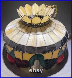 Arts & Craft Slag Stained Glass Hanging Lamp w Chain Tiffany Style 16 Diameter