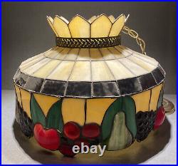 Arts & Craft Slag Stained Glass Hanging Lamp w Chain Tiffany Style 16 Diameter