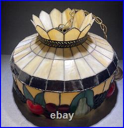 Arts & Craft Slag Stained Glass Hanging Lamp w Chain Tiffany Style 16 Diameter