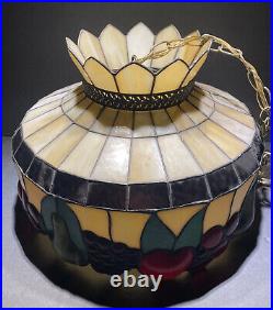 Arts & Craft Slag Stained Glass Hanging Lamp w Chain Tiffany Style 16 Diameter