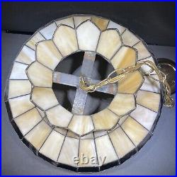 Arts & Craft Slag Stained Glass Hanging Lamp w Chain Tiffany Style 16 Diameter