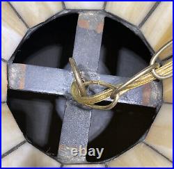 Arts & Craft Slag Stained Glass Hanging Lamp w Chain Tiffany Style 16 Diameter