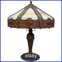Arts & Crafts Antique Bradley & Hubbard School 2-Tone Slag Glass Lamp circa 1920