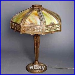 Arts & Crafts Antique Bradley & Hubbard School Slag Glass Table Lamp, circa 1920
