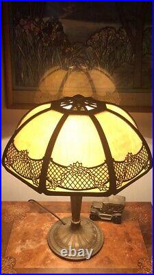 Arts Crafts Antique Bradley & Hubbard Slag Glass Lamp Handel Tiffany Studios Era