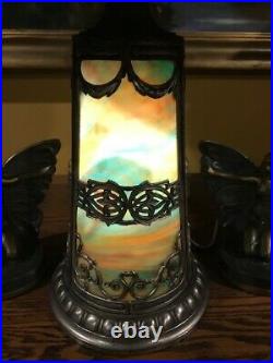Arts Crafts Antique Vintage Slag Stained Glass Bradley Hubbard Handel Era Lamp