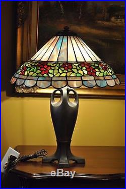 Arts & Crafts, Art Nouveau Era Signed Handel Leaded Stained Slag Glass Lamp