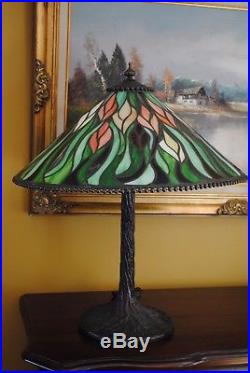 Arts & Crafts, Art Nouveau Riviere Studios Style Leaded Stained Slag Glass Lamp