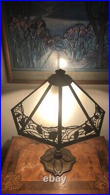 Arts Crafts Bradley & Hubbard LOTUS Slag Glass Lamp Handel Tiffany Studios Era