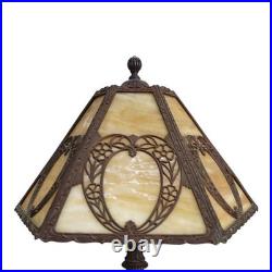 Arts & Crafts Bradley & Hubbard Style 6-Panel Slag Glass Lamp Unsigned C1920 Arts & Crafts Bradley & Hubbard Style 6-Panel Slag Glass Lamp Unsigned C1920