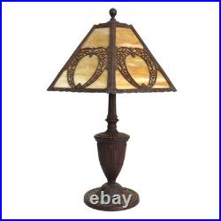 Arts & Crafts Bradley & Hubbard Style 6-Panel Slag Glass Lamp Unsigned C1920 Arts & Crafts Bradley & Hubbard Style 6-Panel Slag Glass Lamp Unsigned C1920