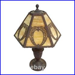 Arts & Crafts Bradley & Hubbard Style 6-Panel Slag Glass Lamp Unsigned C1920 Arts & Crafts Bradley & Hubbard Style 6-Panel Slag Glass Lamp Unsigned C1920