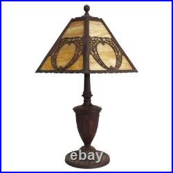 Arts & Crafts Bradley & Hubbard Style 6-Panel Slag Glass Lamp Unsigned C1920