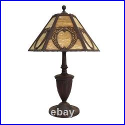 Arts & Crafts Bradley & Hubbard Style 6-Panel Slag Glass Lamp Unsigned C1920