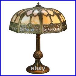 Arts & Crafts Bronze & Two-Tone Slag Glass Lamp, Bradley & Hubbard School, C1920 Arts & Crafts Bronze & Two-Tone Slag Glass Lamp, Bradley & Hubbard School, C1920