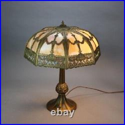 Arts & Crafts Bronze & Two-Tone Slag Glass Lamp, Bradley & Hubbard School, C1920 Arts & Crafts Bronze & Two-Tone Slag Glass Lamp, Bradley & Hubbard School, C1920