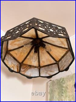 Arts & Crafts Chandelier Slag Glass-3 Cluster Light Lamp Bungalow Fixture BH