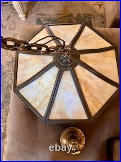 Arts & Crafts Chandelier Slag Glass-3 Cluster Light Lamp Bungalow Fixture BH