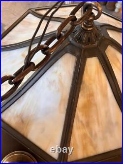 Arts & Crafts Chandelier Slag Glass-3 Cluster Light Lamp Bungalow Fixture BH