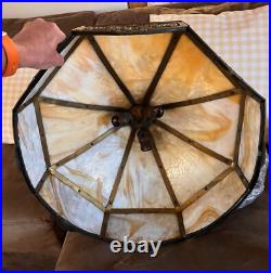 Arts & Crafts Chandelier Slag Glass-3 Cluster Light Lamp Bungalow Fixture BH