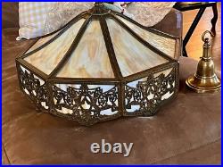 Arts & Crafts Chandelier Slag Glass-3 Cluster Light Lamp Bungalow Fixture BH
