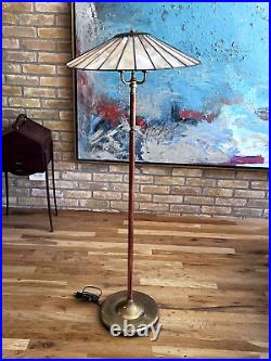 Arts Crafts Deco Stained Slag Glass Brass Copper Mission Floor Lamp Antique Vtg
