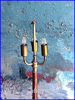Arts Crafts Deco Stained Slag Glass Brass Copper Mission Floor Lamp Antique Vtg