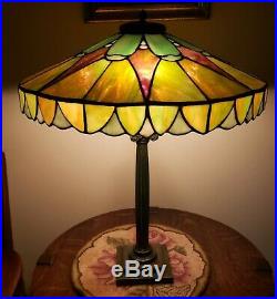 Arts & Crafts Duffner & Kimberly Leaded Slag Stained Glass Lamp Handel Era