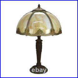 Arts & Crafts Era Bradley & Hubbard Style 6-Panel Slag Glass Lamp c1920