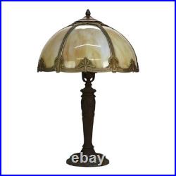 Arts & Crafts Era Bradley & Hubbard Style 6-Panel Slag Glass Lamp c1920
