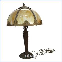 Arts & Crafts Era Bradley & Hubbard Style 6-Panel Slag Glass Lamp c1920